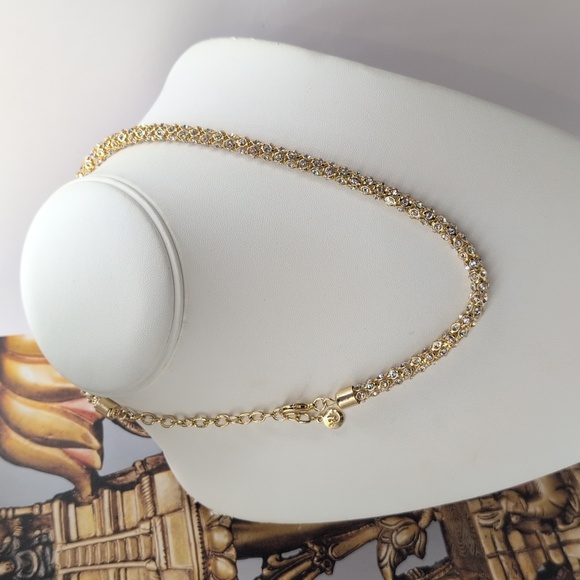 Goldtone And Rhinestone Studded Byzantine Necklace Euc Gloria Vanderbilt - Picture 1 of 6